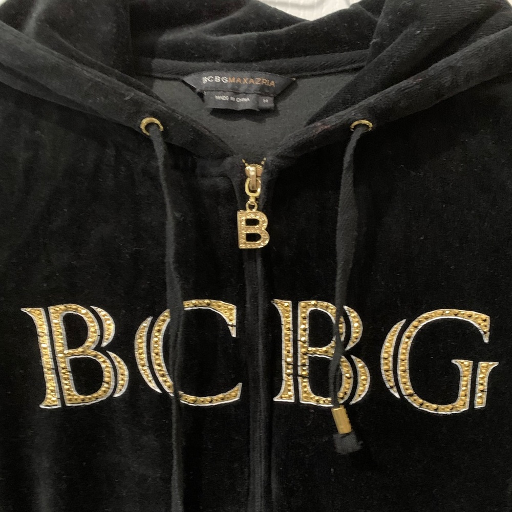 BCBG Maxazria Black & Gold Zip Velour Jacket Hoodie - Picture 7 of 7